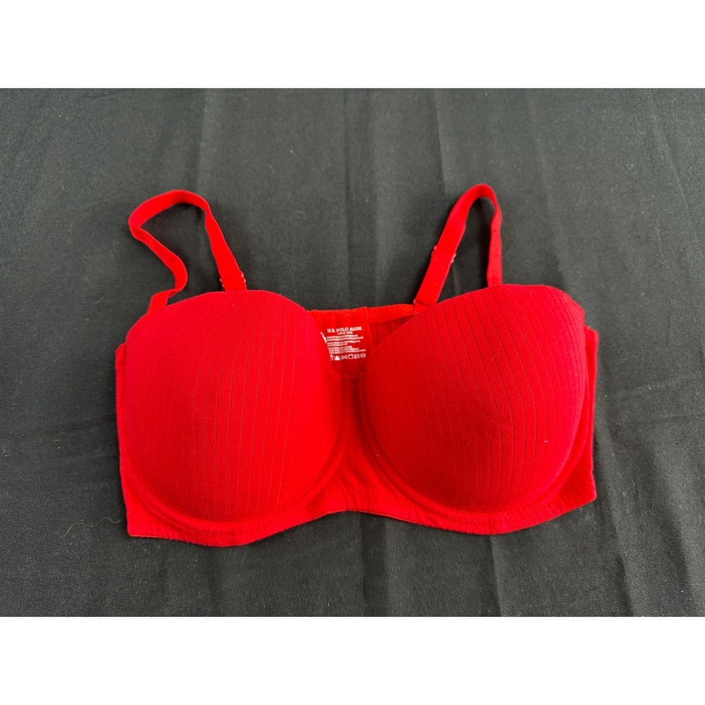 US Polo Assn Red Ribbed T-Shirt Bra Underwire Padded 40D 3PKBRA3418X